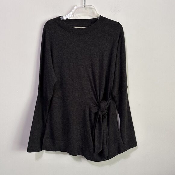 Field Flower Sweater L Dark Charcoal Long Sleeve Tie Front Pullover Silk Blend - Picture 1 of 11